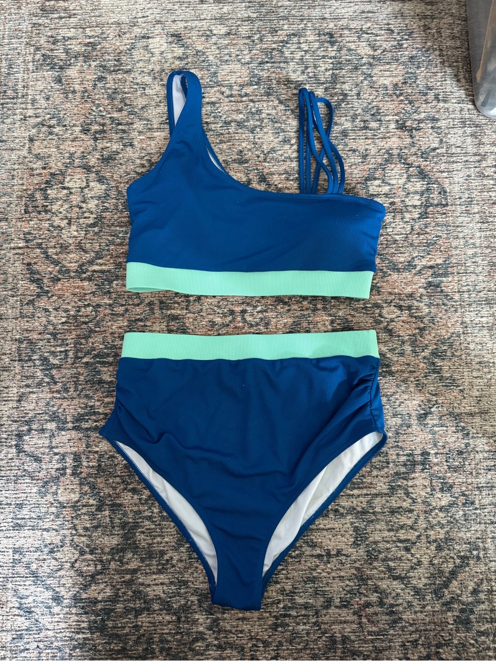 Maternity Blue High-Waist Two-Piece Swimsuit with Mint Trim size XL